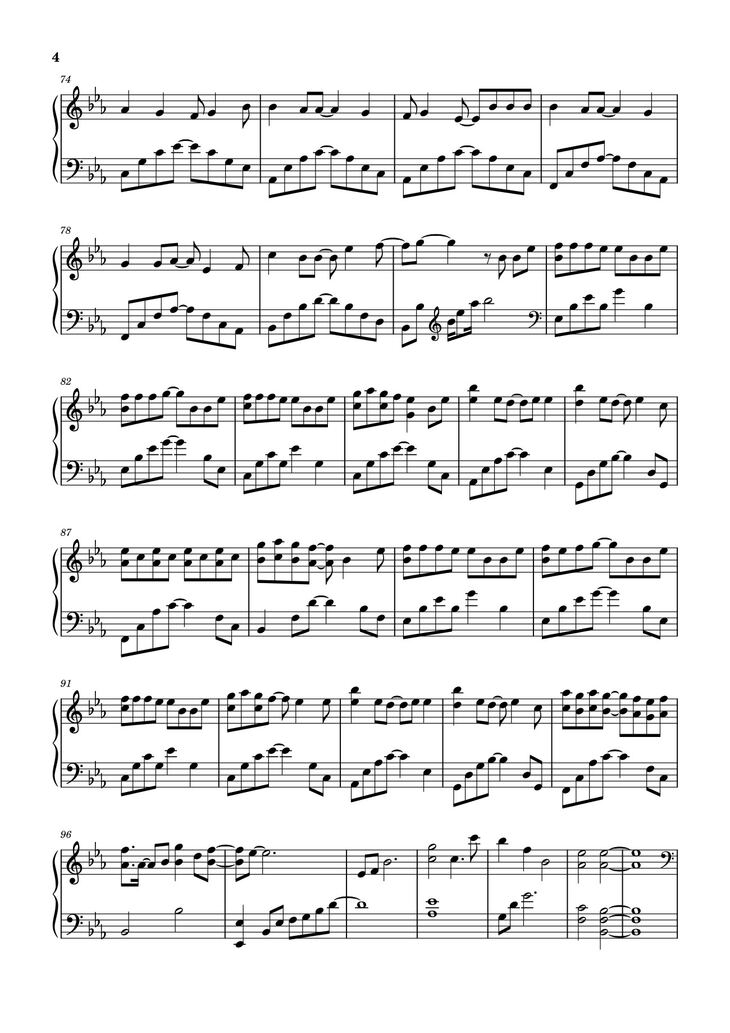 Page 4 of the piano sheet music PDF - 晚风告白 星野 Sheet Piano by 演唱：星野