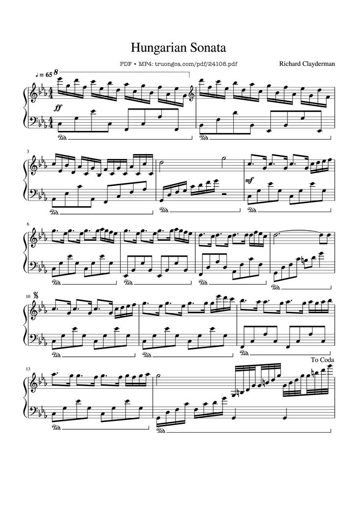 Page 1 of the piano sheet music PDF - Hungarian Sonata Sheet Piano by Franklin Hoàng