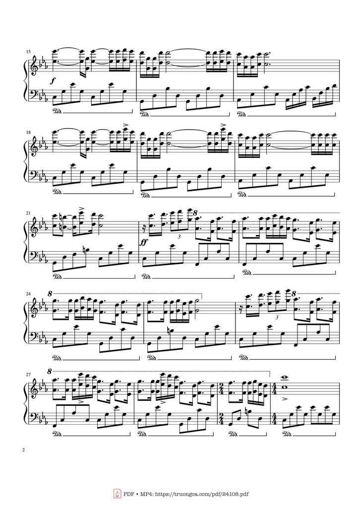 Page 2 of the piano sheet music PDF - Hungarian Sonata Sheet Piano by Franklin Hoàng