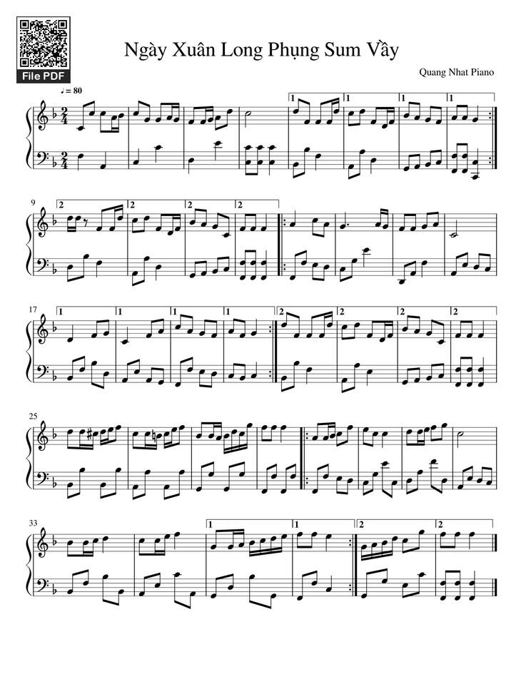 Page 1 of the piano sheet music PDF Piano - Ngày Xuân Long Phụng Xum Vầy Sheet Piano by Quang Nhat piano