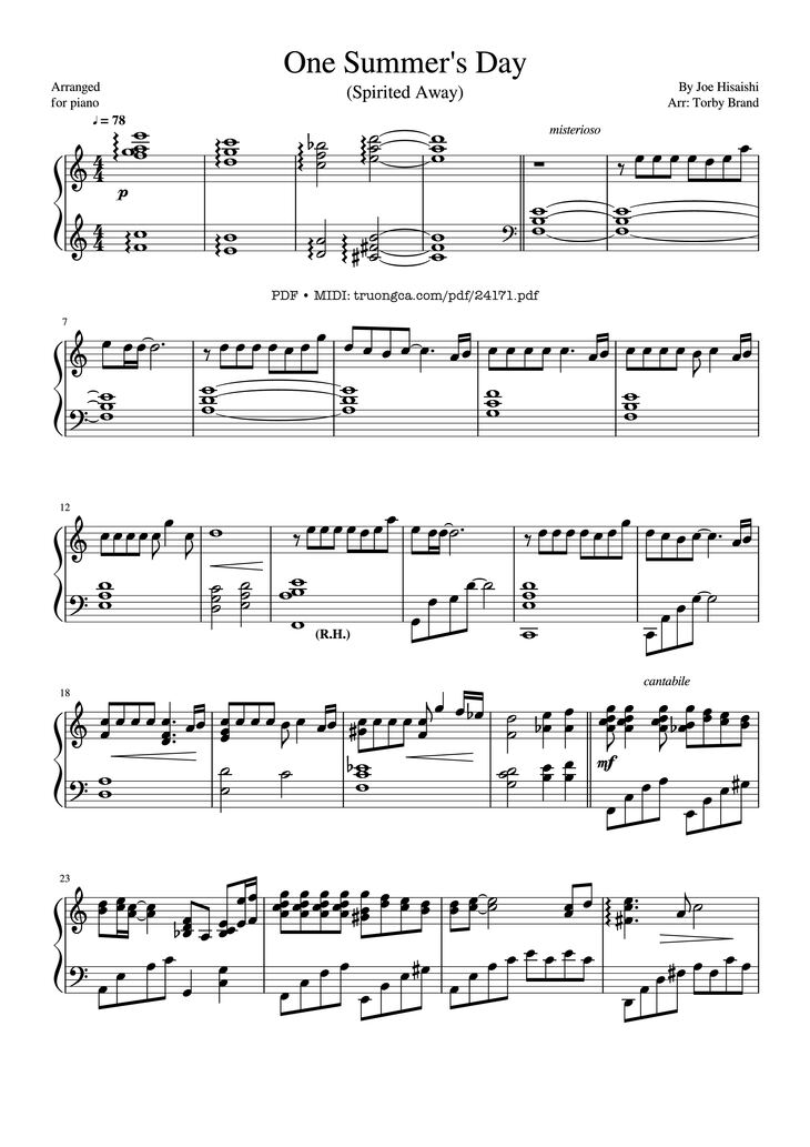 Page 1 of the piano sheet music PDF - 久石譲 あの夏へ One Summer