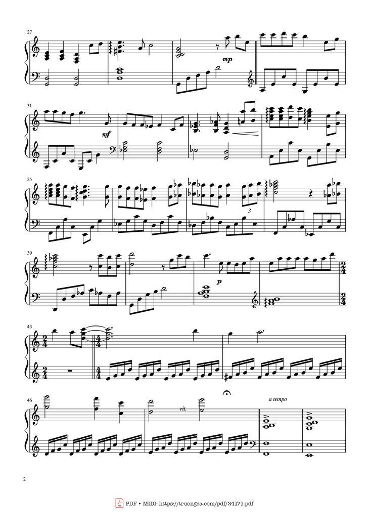 Page 2 of the piano sheet music PDF - 久石譲 あの夏へ One Summer