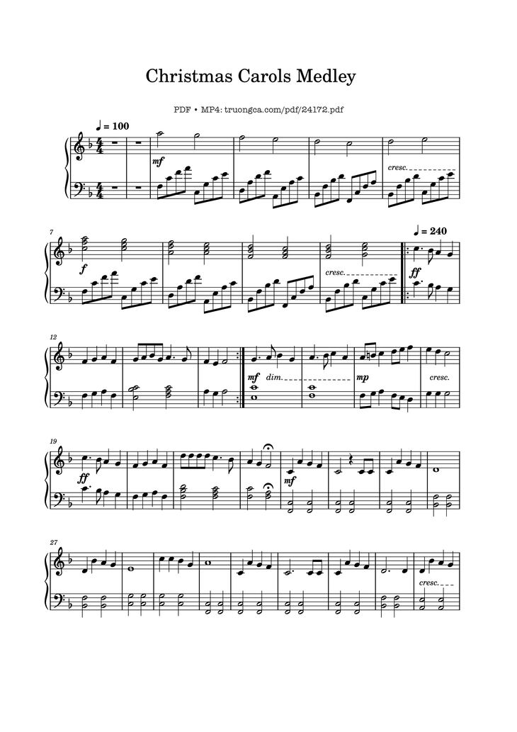 Page 1 of the piano sheet music PDF Piano - Christmas Carols Medley Sheet Piano Easy by Classical Hero