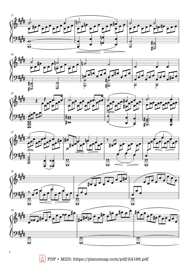 Page 2 of the piano sheet music PDF Piano - Sonate No. 14, Moonlight 1st Movement by Ludwig van Beethoven