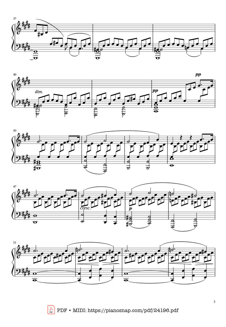 Page 3 of the piano sheet music PDF Piano - Sonate No. 14, Moonlight 1st Movement by Ludwig van Beethoven