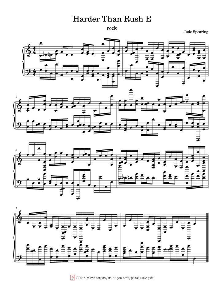 Page 1 of the piano sheet music PDF - Harder Than Rush E Sheet Piano by The-Cello-Dude