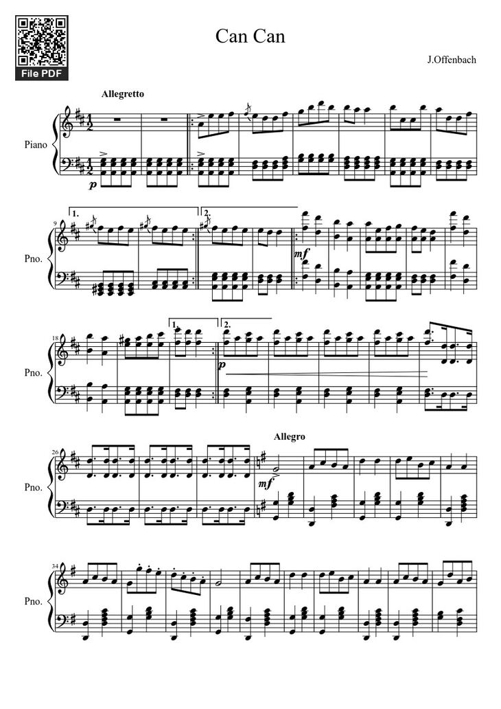 Page 1 of the piano sheet music PDF - Can Can Sheet Piano by Nejakej.Honza1