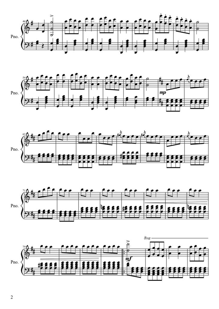 Page 2 of the piano sheet music PDF - Can Can Sheet Piano by Nejakej.Honza1
