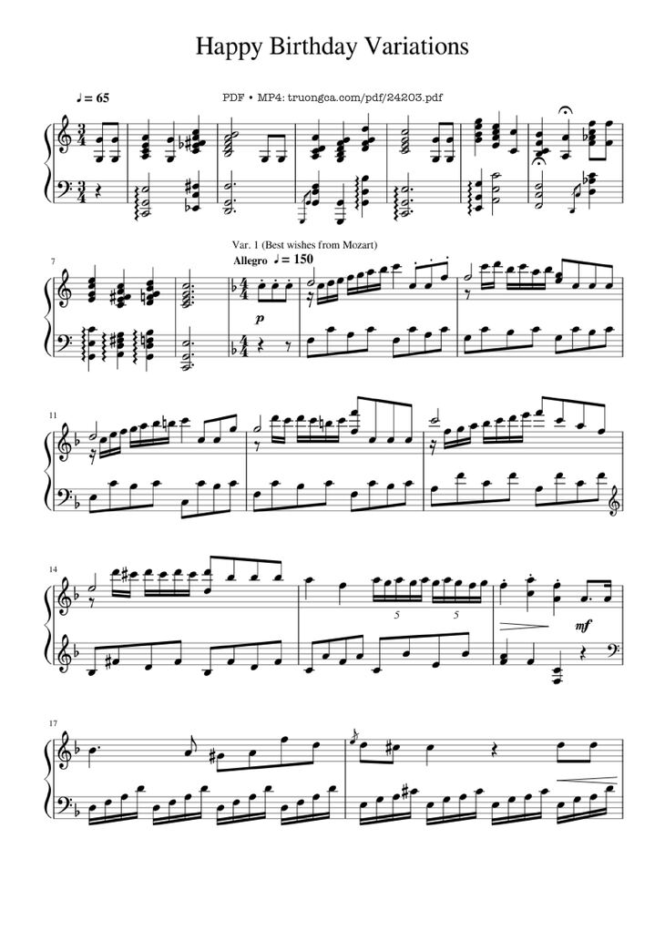Page 1 of the piano sheet music PDF Piano - Happy Birthday Variations Sheet Piano by Piano Ninja