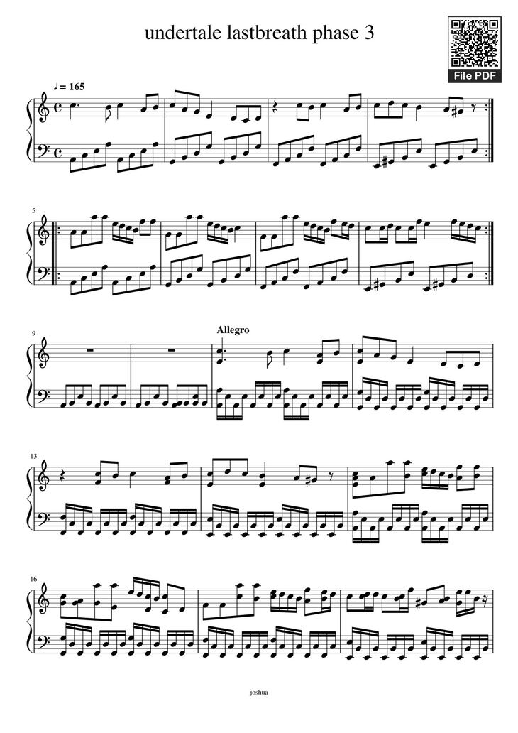 Page 1 of the piano sheet music PDF - undertale lastbreath phase 3 Sheet Piano by Gmjlovely