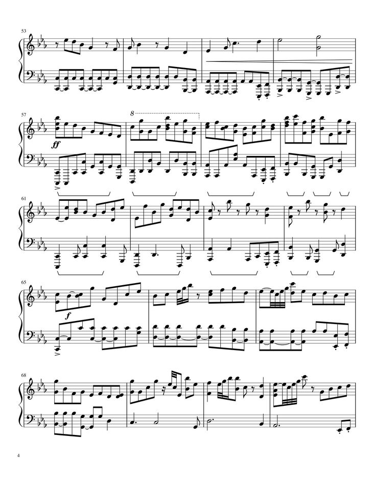 Page 4 of the piano sheet music PDF - Underverse OST - OVERWRITE [XChara's Theme] - NyxTheShield Sheet Piano by Unregistered_user