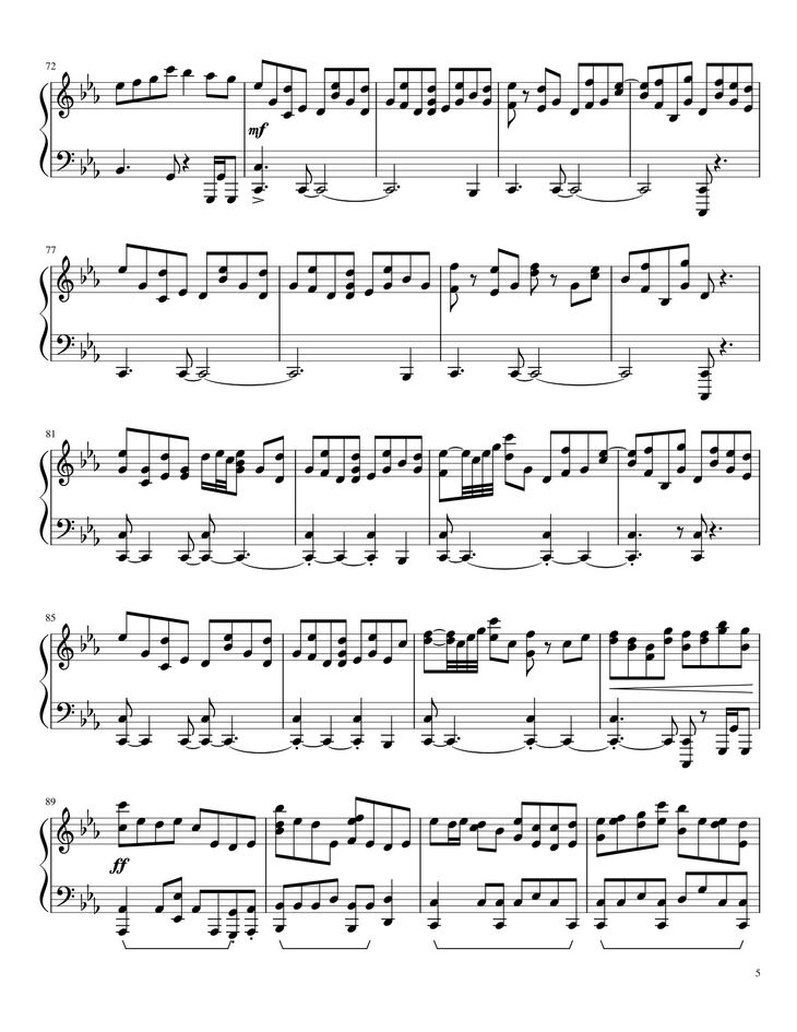 Page 5 of the piano sheet music PDF - Underverse OST - OVERWRITE [XChara's Theme] - NyxTheShield Sheet Piano by Unregistered_user