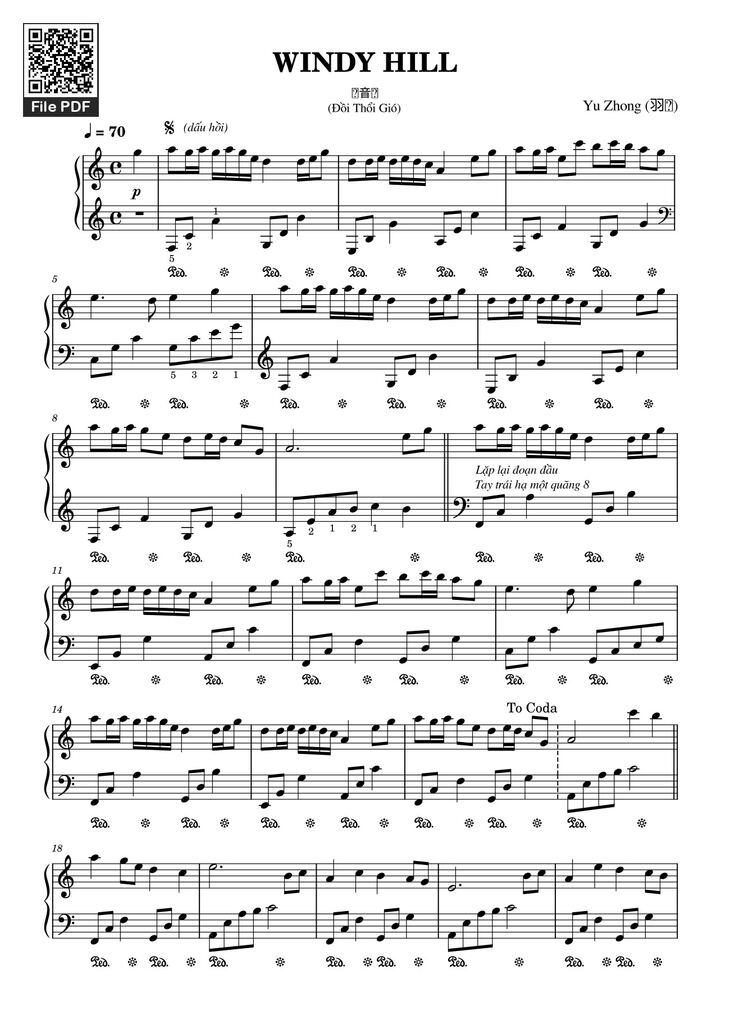 Page 1 of the piano sheet music PDF - WINDY HILL Sheet Piano by Minhthomas