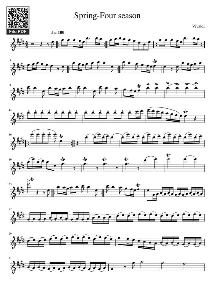 Page 1 of the piano sheet music PDF - Spring-Four season Sheet Violin by Safarve