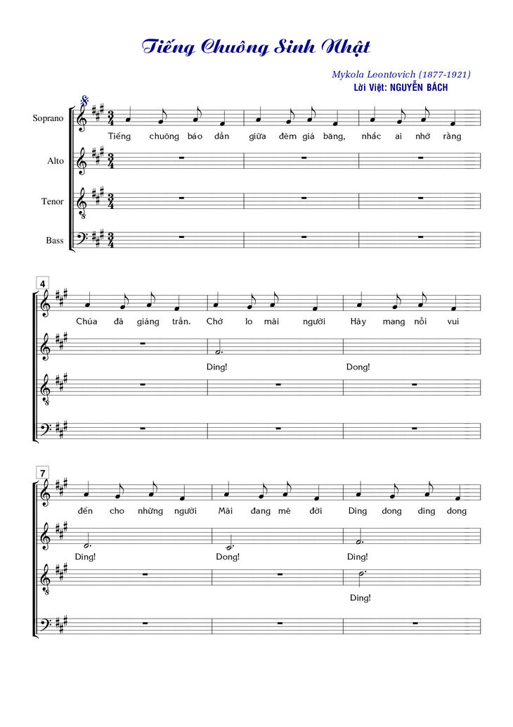 Page 1 of the piano sheet music PDF - Tiếng Chuông Sinh Nhật by Nguyễn Bách