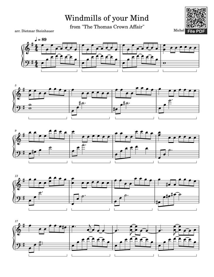 Page 1 of the piano sheet music PDF - Windmills of your Mind Sheet Piano by Dimagranovsky