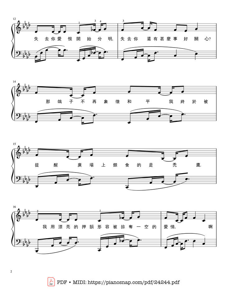 Page 2 of the piano sheet music PDF - Jay Chou 周杰倫【夜曲Ye Qu】 Sheet Piano by 夜曲Ye Qu