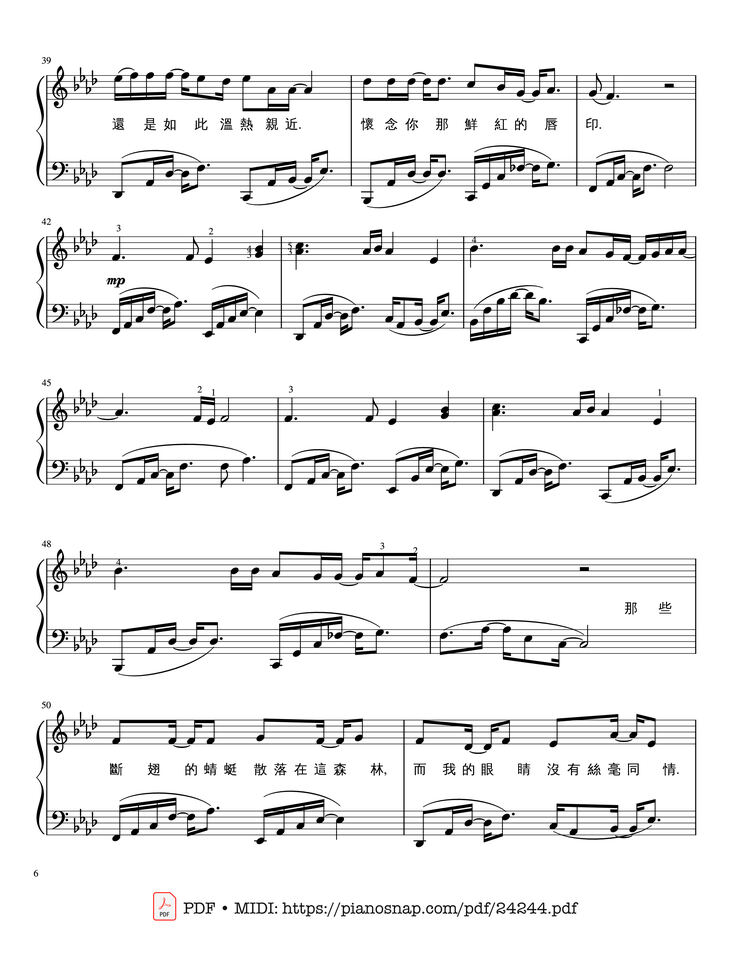 Page 6 of the piano sheet music PDF - Jay Chou 周杰倫【夜曲Ye Qu】 Sheet Piano by 夜曲Ye Qu