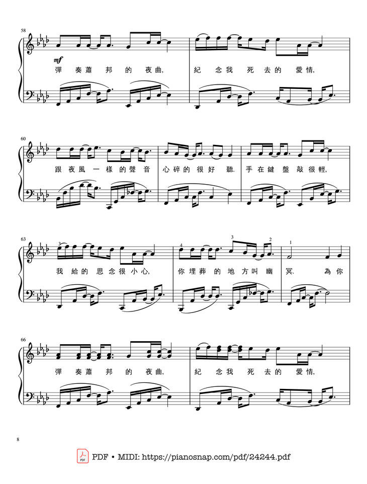 Page 8 of the piano sheet music PDF - Jay Chou 周杰倫【夜曲Ye Qu】 Sheet Piano by 夜曲Ye Qu