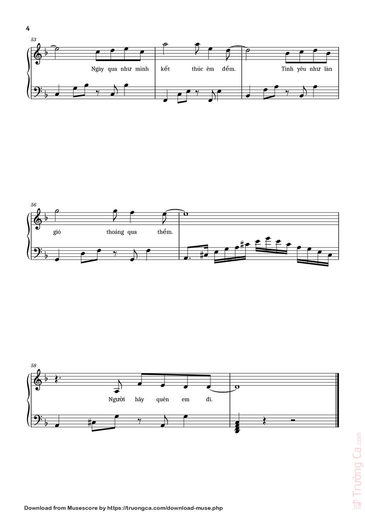 Page 4 of the piano sheet music PDF - Người hãy quên em đi Sheet Piano by Khắc Hưng