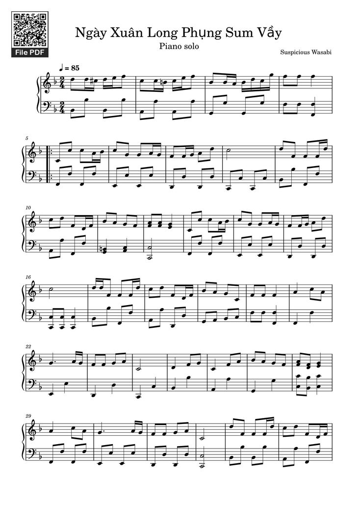 Page 1 of the piano sheet music PDF - Ngày Xuân Long Phụng Sum Vầy Sheet Piano by Bích Phương