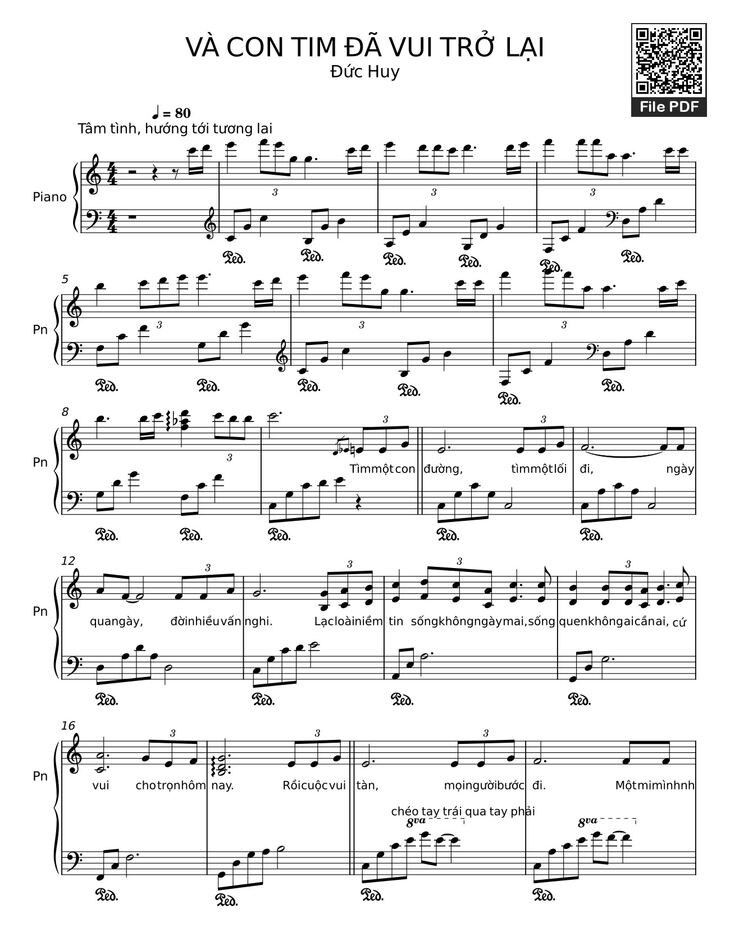 Page 1 of the piano sheet music PDF - VÀ CON TIM ĐÃ VUI TRỞ LẠI Sheet Piano by Đức Huy