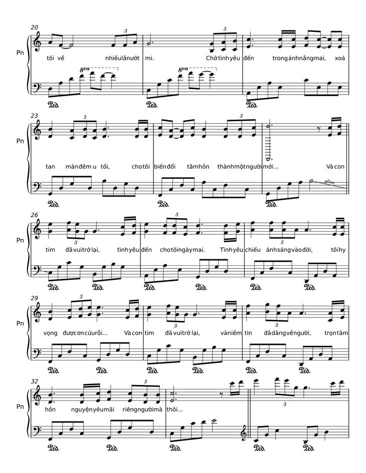 Page 2 of the piano sheet music PDF - VÀ CON TIM ĐÃ VUI TRỞ LẠI Sheet Piano by Đức Huy