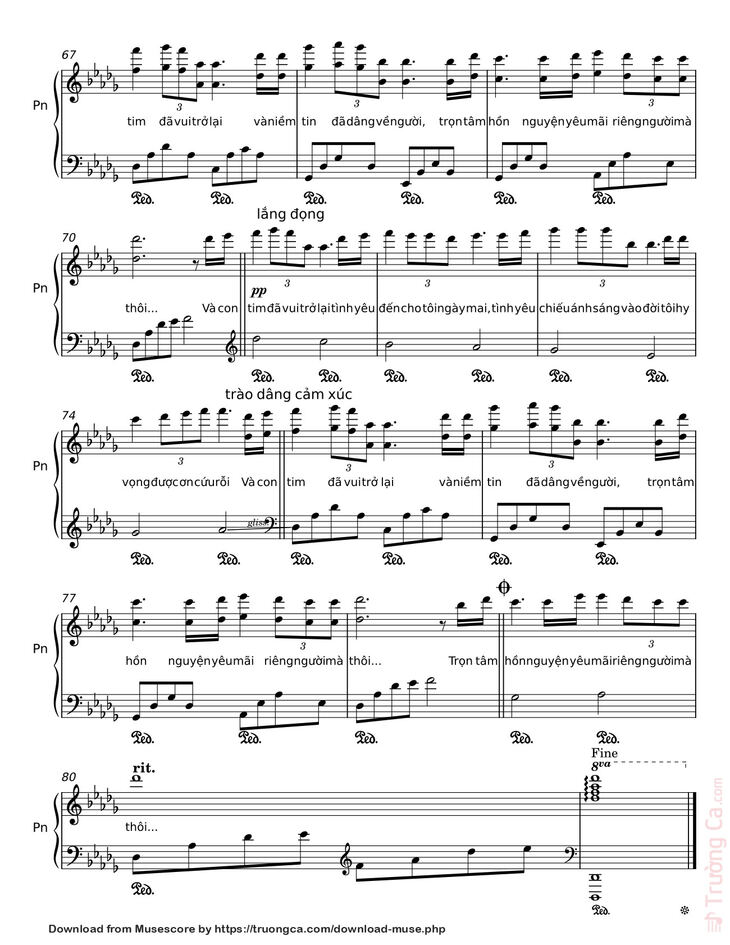 Page 5 of the piano sheet music PDF - VÀ CON TIM ĐÃ VUI TRỞ LẠI Sheet Piano by Đức Huy