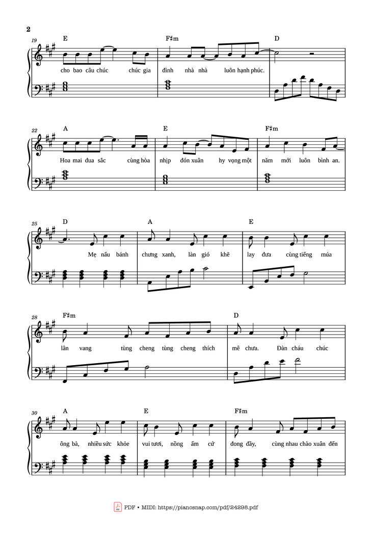 Page 2 of the piano sheet music PDF - Tết Đong Đầy Sheet Piano by Nguyễn Khoa