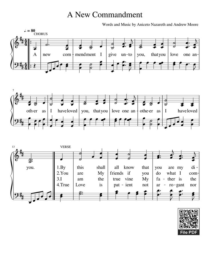Page 1 of the piano sheet music PDF - A New Commandment Sheet Piano by Hymns