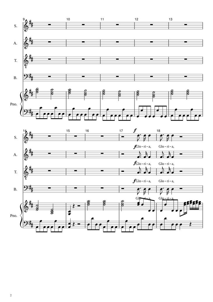 Page 2 of the piano sheet music PDF - Gloria in excelsis Deo (SATB) by Antonio Vivaldi