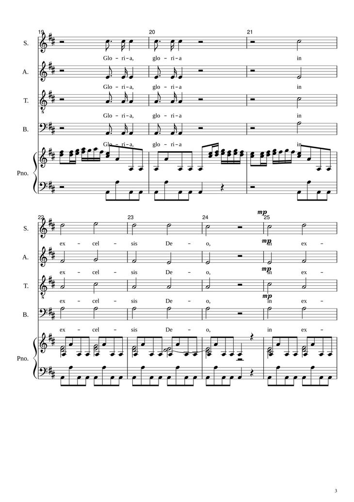 Page 3 of the piano sheet music PDF - Gloria in excelsis Deo (SATB) by Antonio Vivaldi