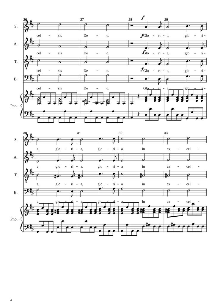 Page 4 of the piano sheet music PDF - Gloria in excelsis Deo (SATB) by Antonio Vivaldi