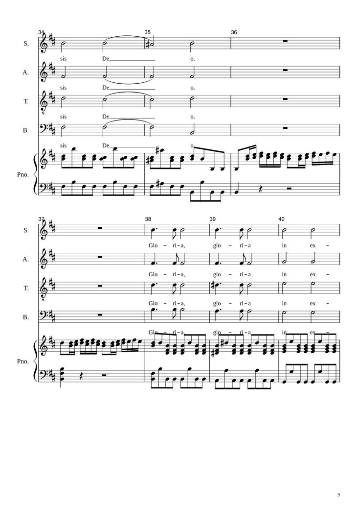 Page 5 of the piano sheet music PDF - Gloria in excelsis Deo (SATB) by Antonio Vivaldi