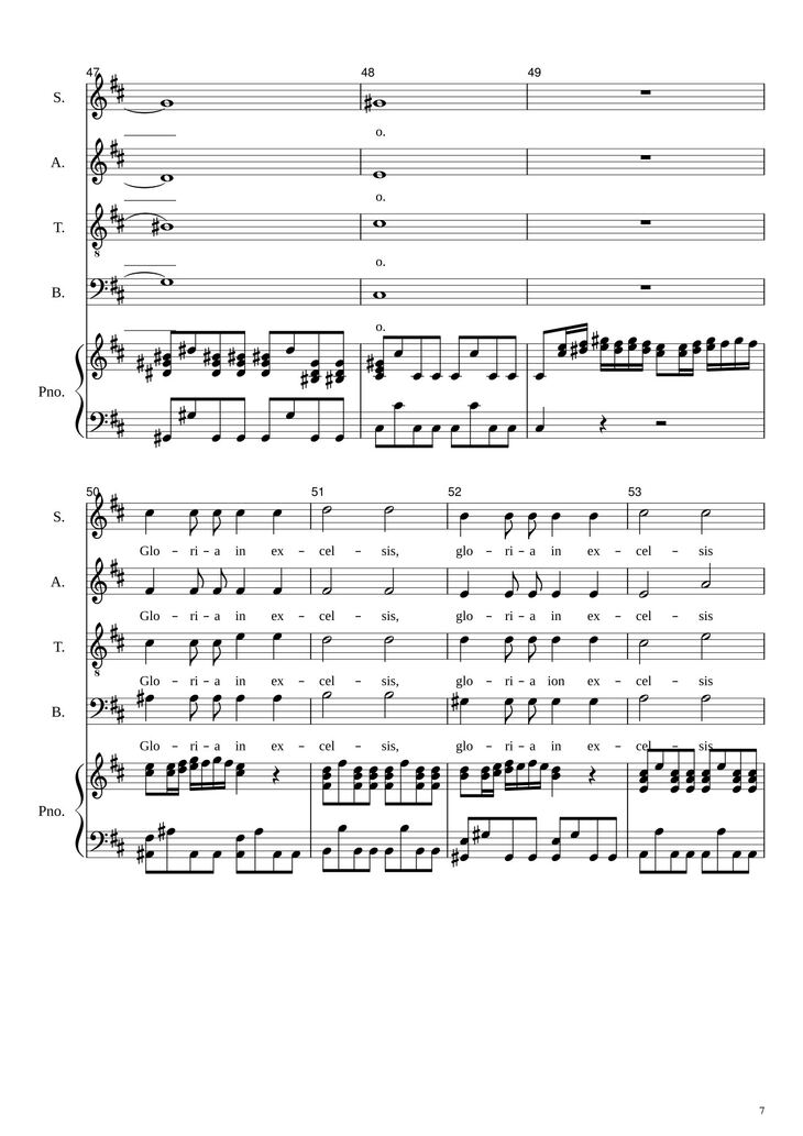 Page 7 of the piano sheet music PDF - Gloria in excelsis Deo (SATB) by Antonio Vivaldi