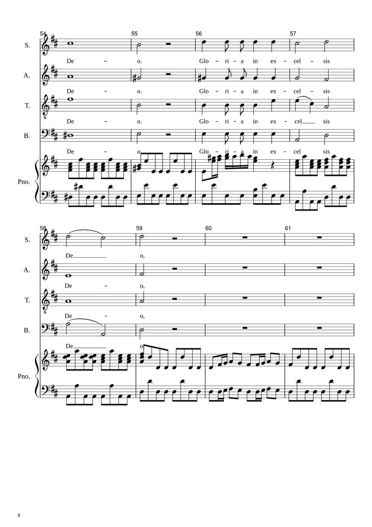 Page 8 of the piano sheet music PDF - Gloria in excelsis Deo (SATB) by Antonio Vivaldi