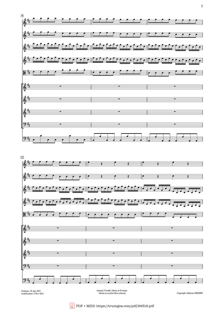 Page 2 of the piano sheet music PDF - Gloria in excelsis Deo (SATB Violin) by Antonio Vivaldi
