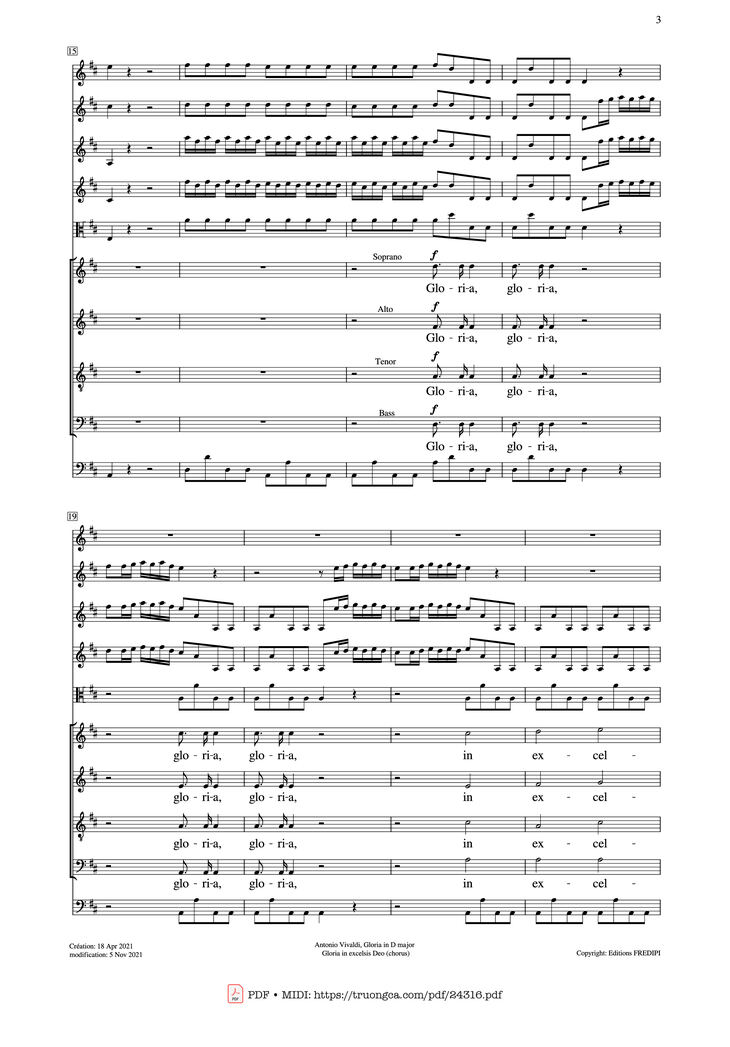 Page 3 of the piano sheet music PDF - Gloria in excelsis Deo (SATB Violin) by Antonio Vivaldi