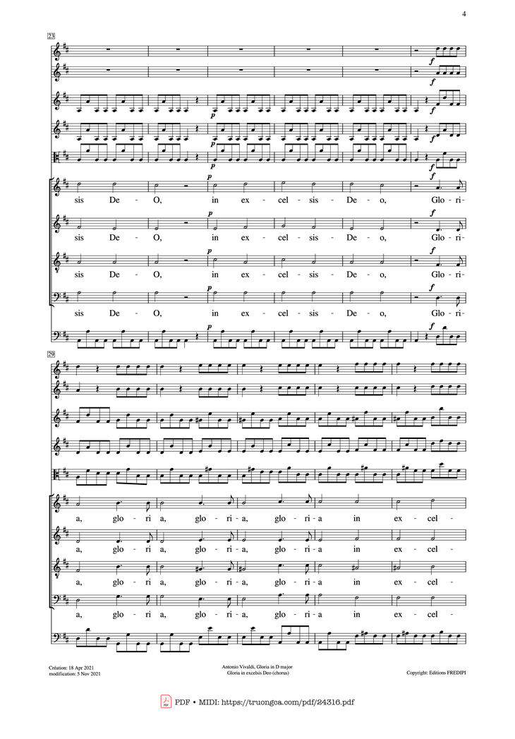 Page 4 of the piano sheet music PDF - Gloria in excelsis Deo (SATB Violin) by Antonio Vivaldi