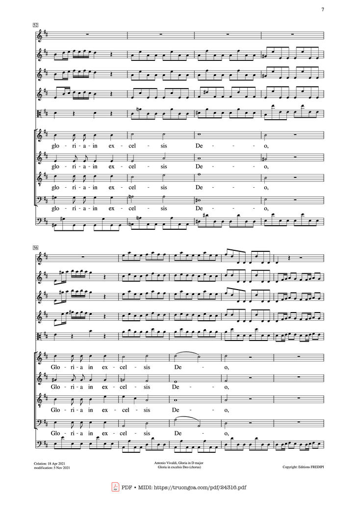Page 7 of the piano sheet music PDF - Gloria in excelsis Deo (SATB Violin) by Antonio Vivaldi