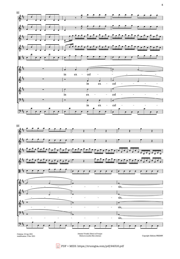 Page 8 of the piano sheet music PDF - Gloria in excelsis Deo (SATB Violin) by Antonio Vivaldi