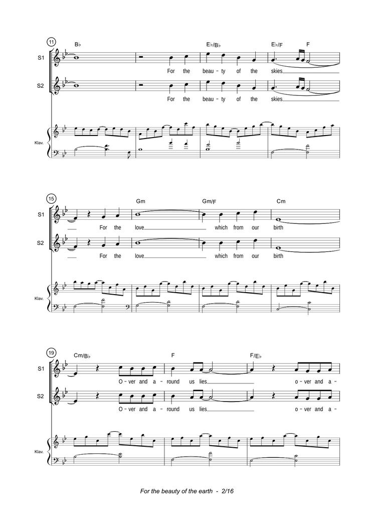 Page 2 of the piano sheet music PDF - For the beauty of the earth Sheet Piano by John Rutter