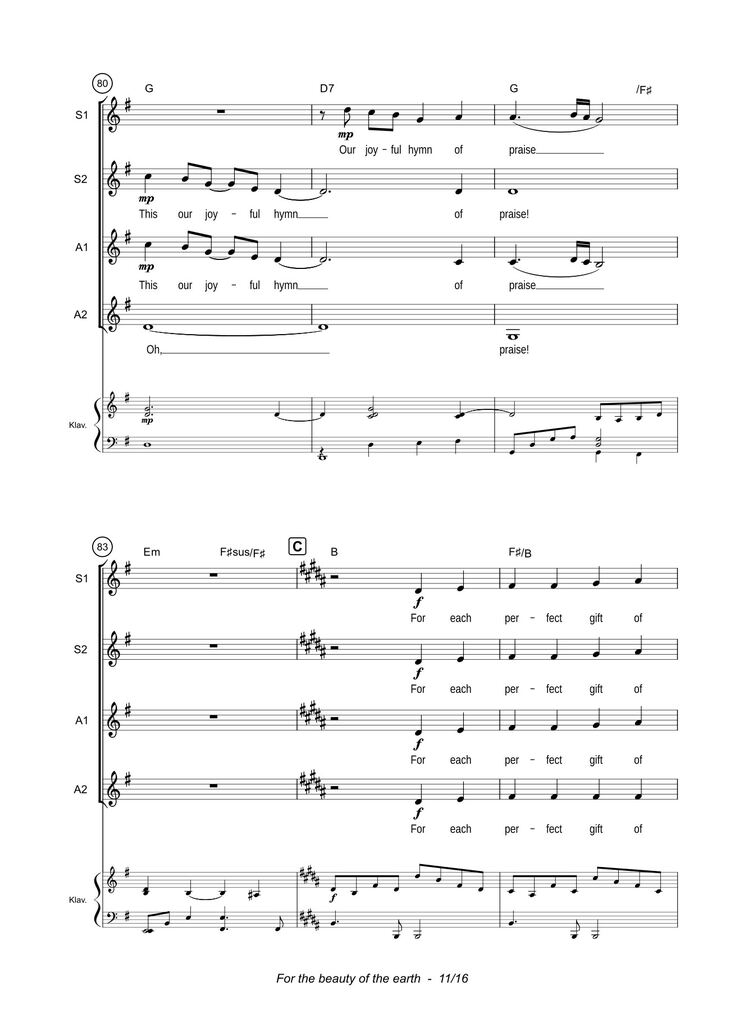 Page 11 of the piano sheet music PDF - For the beauty of the earth Sheet Piano by John Rutter