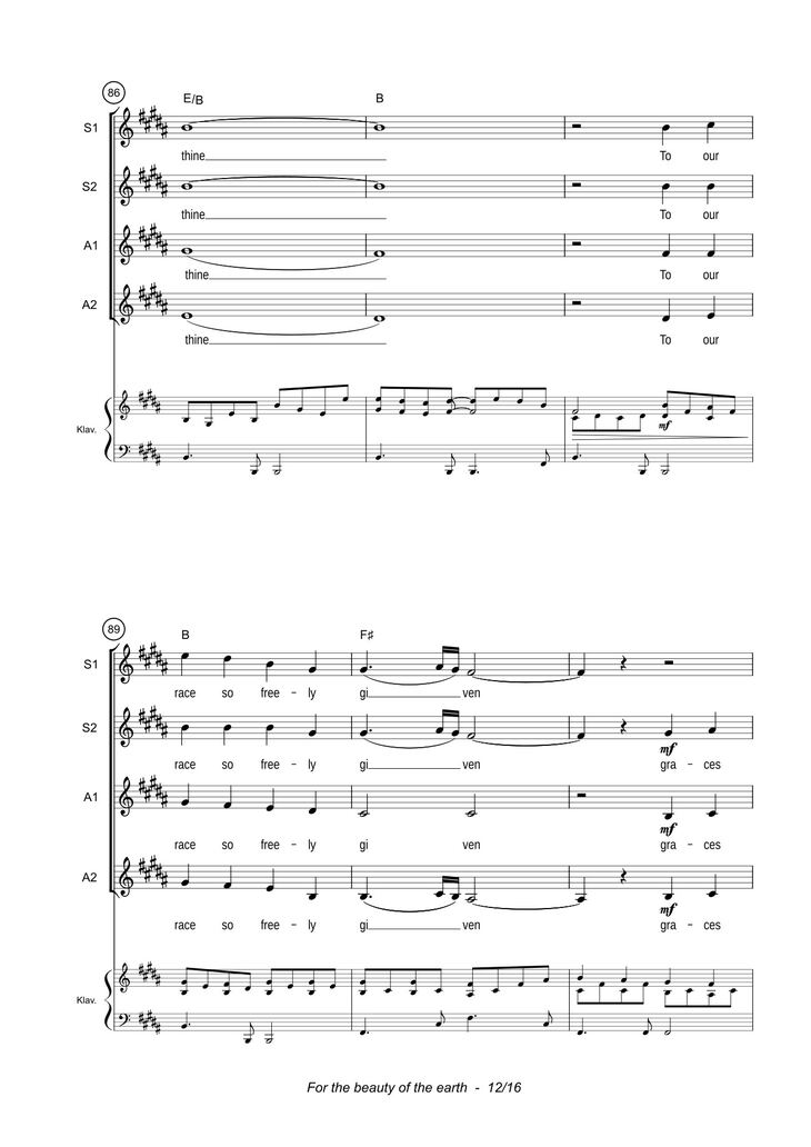 Page 12 of the piano sheet music PDF - For the beauty of the earth Sheet Piano by John Rutter