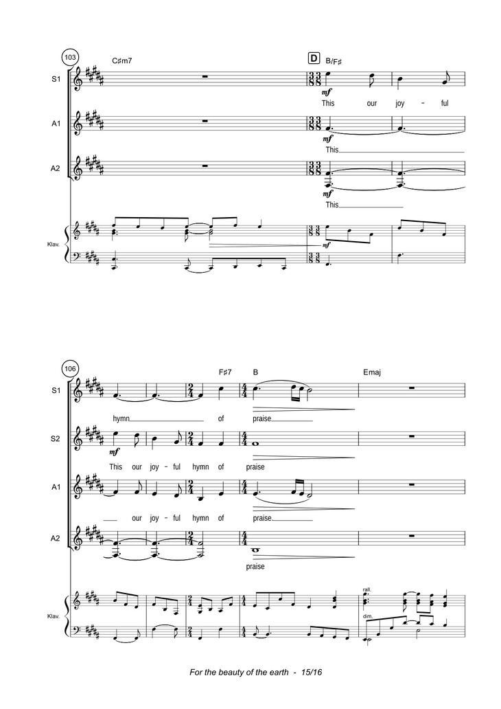 Page 15 of the piano sheet music PDF - For the beauty of the earth Sheet Piano by John Rutter