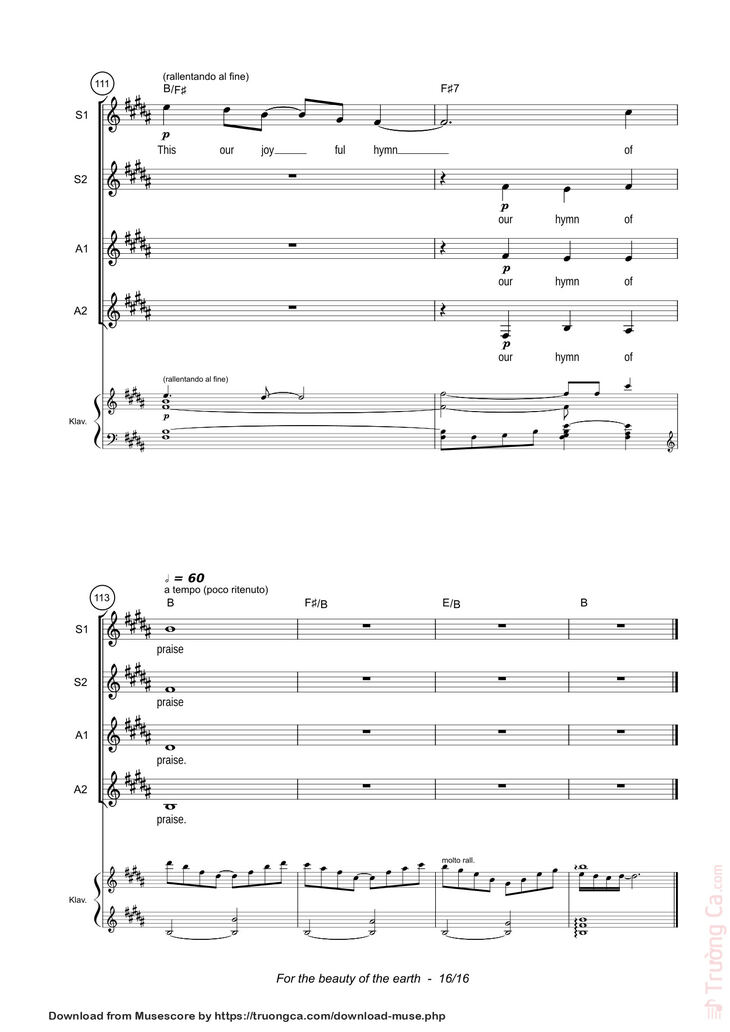 Page 16 of the piano sheet music PDF - For the beauty of the earth Sheet Piano by John Rutter