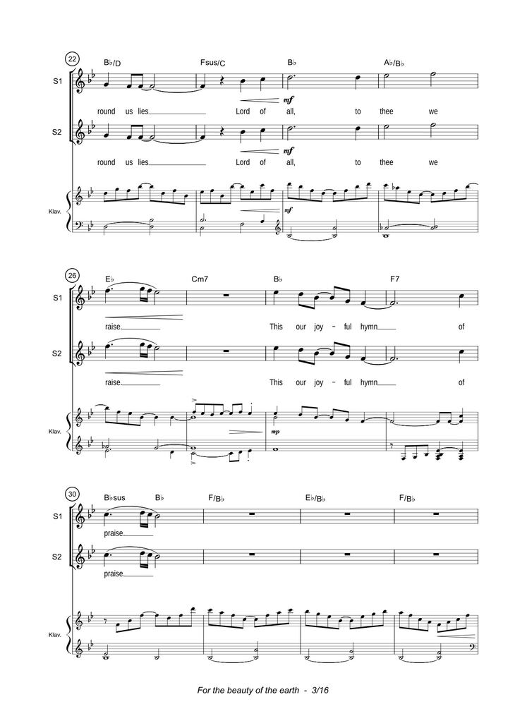 Page 3 of the piano sheet music PDF - For the beauty of the earth Sheet Piano by John Rutter