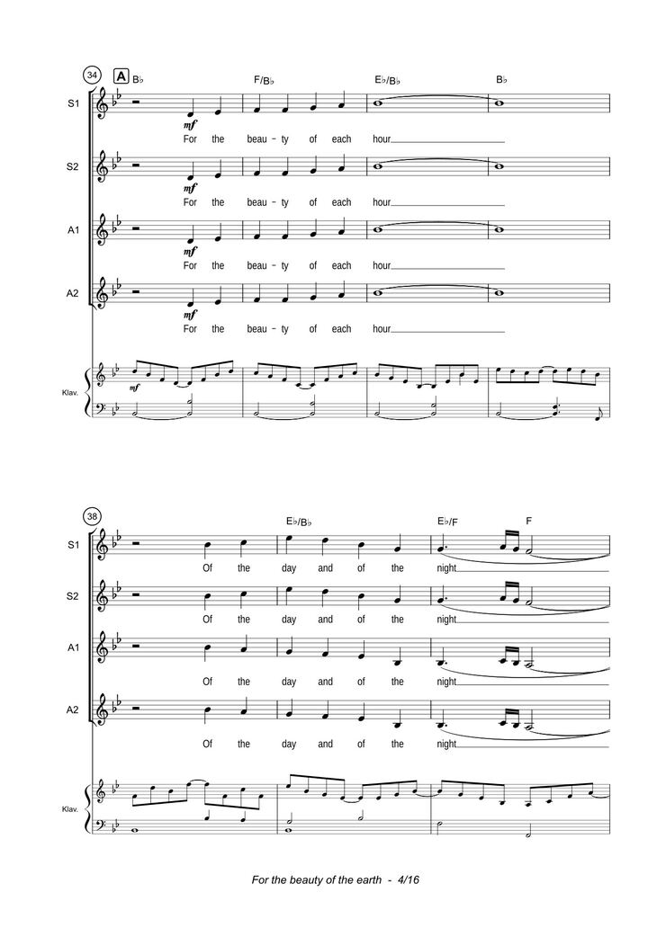 Page 4 of the piano sheet music PDF - For the beauty of the earth Sheet Piano by John Rutter