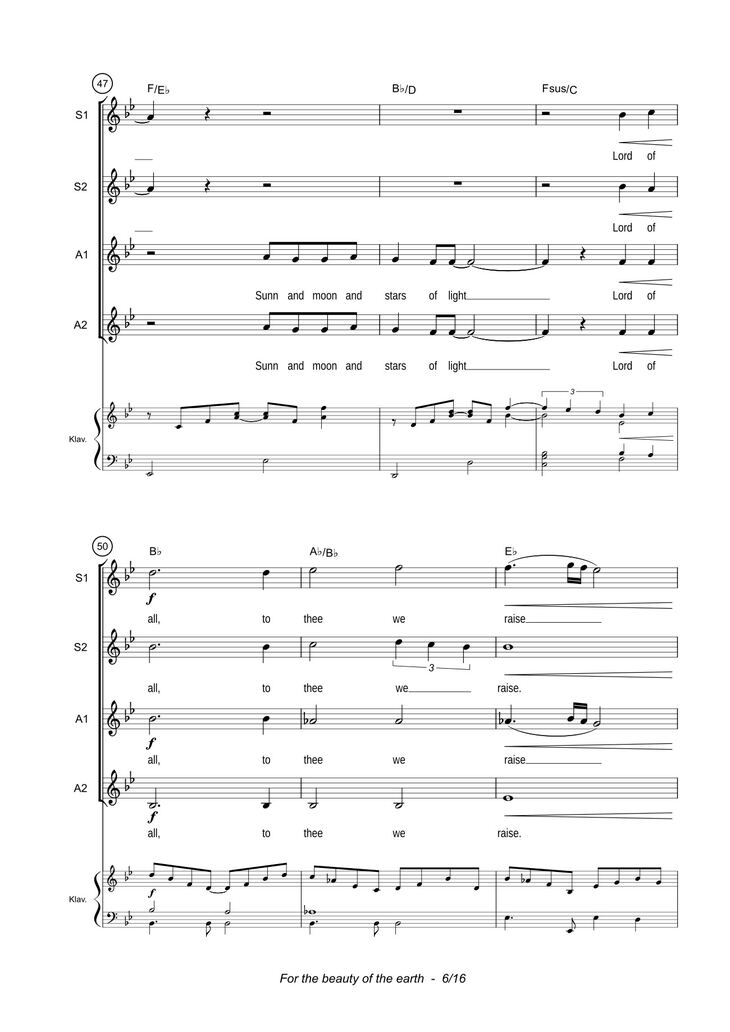 Page 6 of the piano sheet music PDF - For the beauty of the earth Sheet Piano by John Rutter