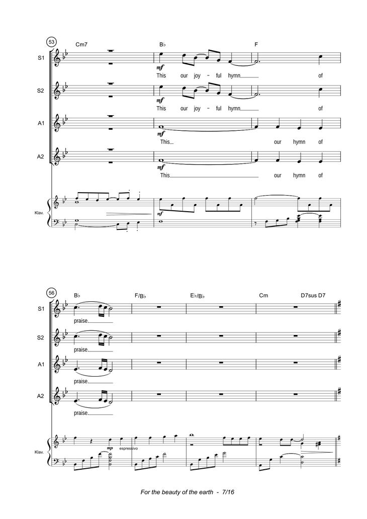Page 7 of the piano sheet music PDF - For the beauty of the earth Sheet Piano by John Rutter